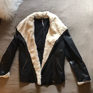 Vegan Leather , faux fur biker jacket